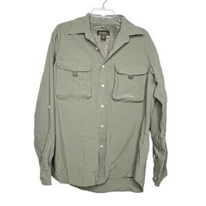 EDDIE BAUER Long Sleeve Fishing Shirt Vented Button-Front Green Seagrass Size M